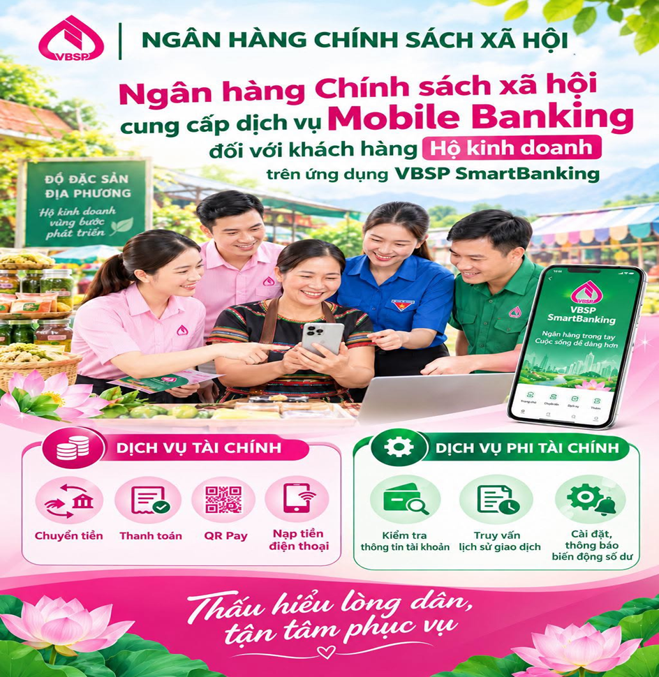 NGÂN HÀNG CHÍNH SÁCH XÃ HỘI TRIỂN KHAI DỊCH VỤ MOBILE BANKING ĐỐI VỚI KHÁCH HÀNG HỘ KINH DOANH 
